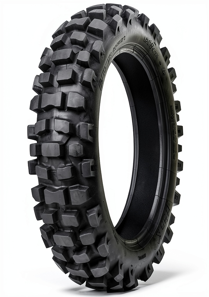 TUSK 120/90-18 motorcycle tire on a rocky terrain