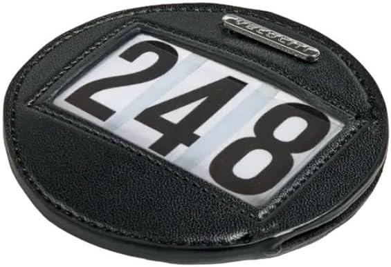Shires Velociti Bridle Number Holder attached to a bridle on a horse