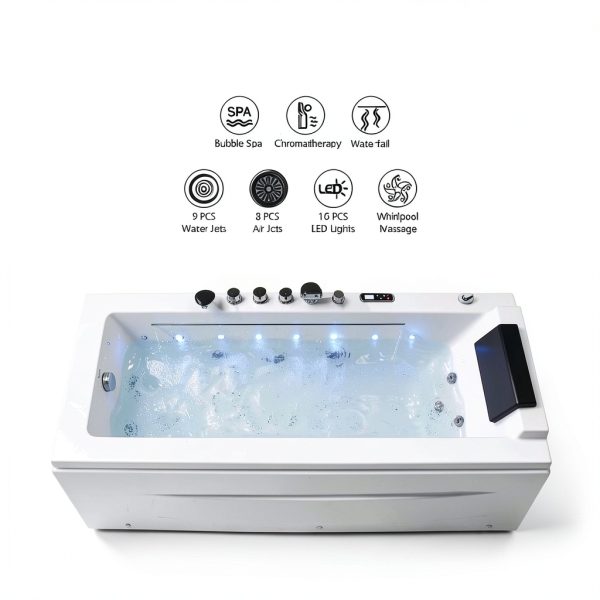 Whirlpool Bathtub Empava 67in Acrylic Drop-In with 9 Jets & LED Light-4