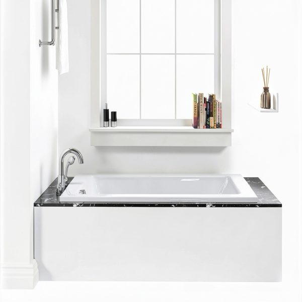 Fine Fixtures Drop In White Soaking Bathtub, Fiberglass Acrylic Material, Exclusive Small sized 54"L x 30"W x 19"H. - Brass Trip Lever Included-0
